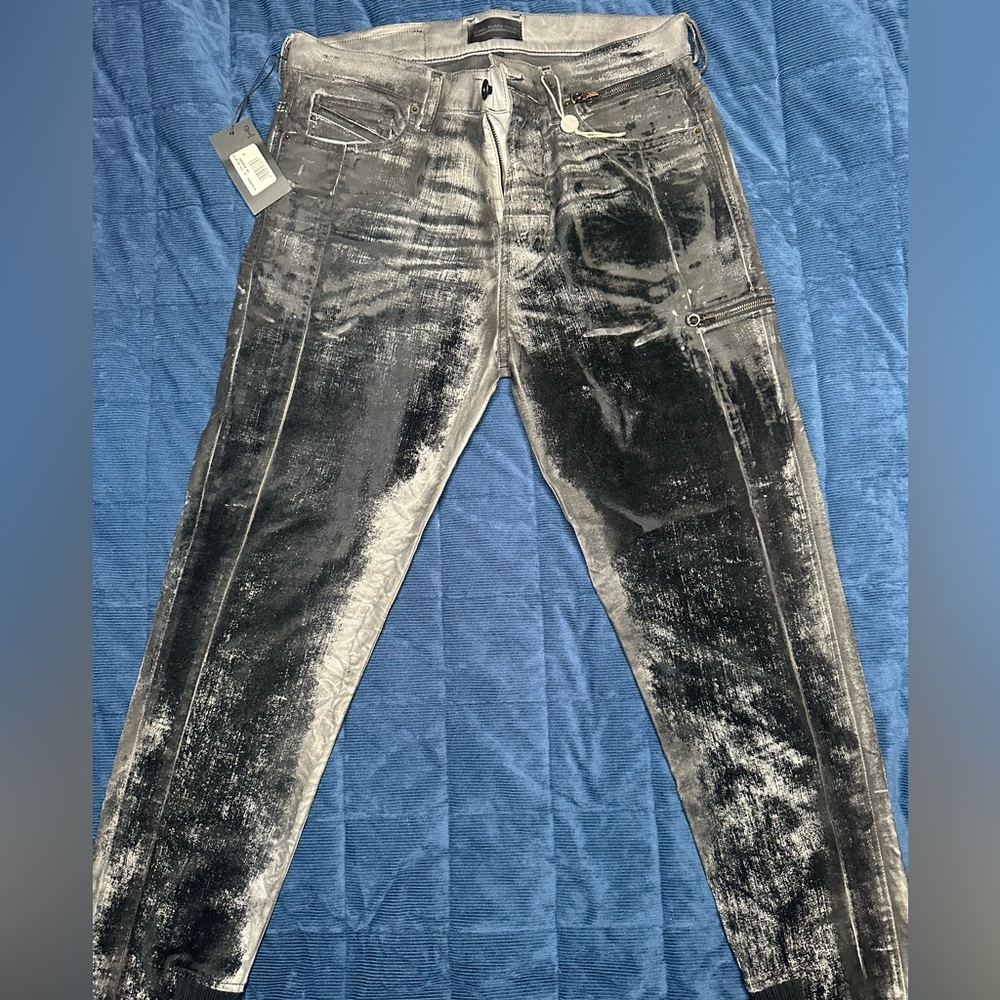 Diesel Black Gold black velvet grey distressed trousers sz 31 cool edgy NWT slim